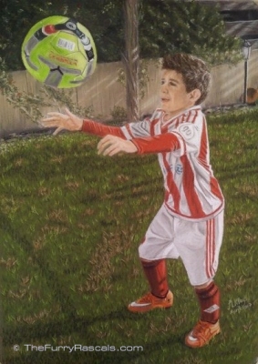 Boy Football Player Portrait Painting in Soft Pastels- The Furry Rascals, Cyprus